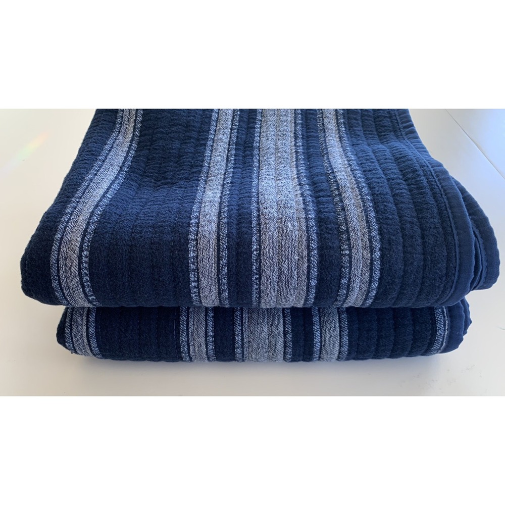 FRYE Set‎ of 2 Pillow Shams Blue Gray Stripe Sporty Cotton Nautical STANDARD